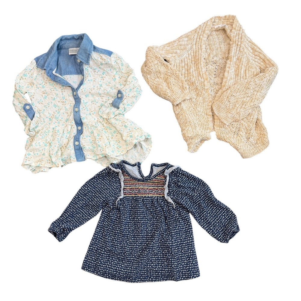 Cat & Jack Koala Kids Top Cardigan Girls 18M 24M Blue White Floral Boho Bundle